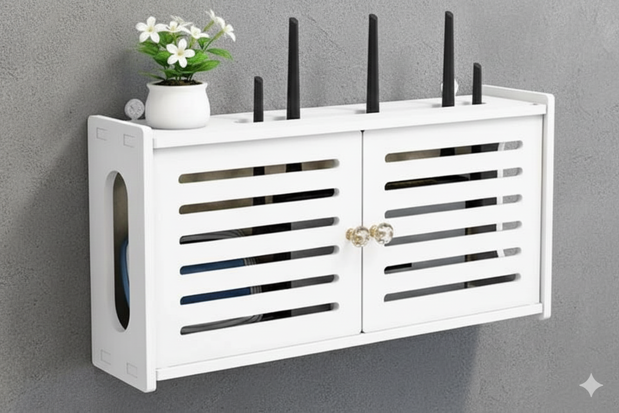 Caja organizadora de pared para router inalámbrico y WiFi. Soporte decorativo para cables y fuentes de alimentación, ideal para sala de estar.